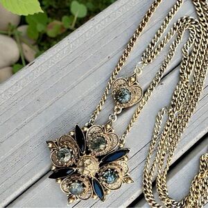 FLORENZA Vintage Victorian Revival Maltese Cross and Heart Festoon Necklace